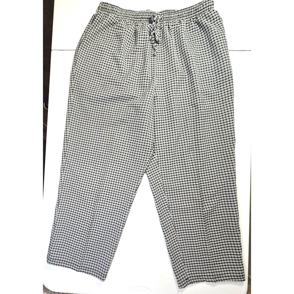 Alfred Dunner Pull On Pants Womens SZ 18 Black Check Stretch Straight Casual